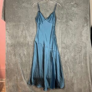 Here Comes the Sun Satin Midi Slip Dress Womens XS Slit Wedding Guest Bridesmaid